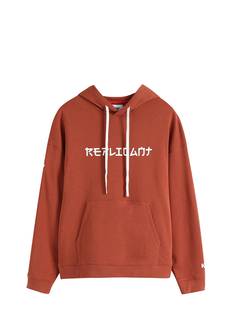 kk~p秋冬男装连帽卫衣男装休闲卫衣连帽套头卫衣纯棉橙色潮牌卫衣