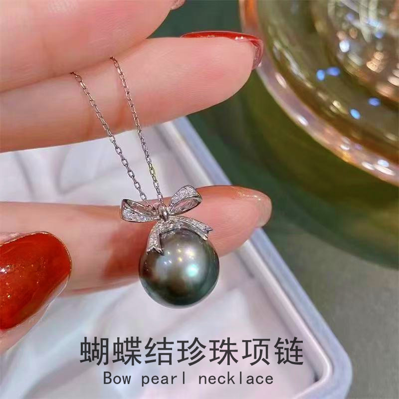 英国设计师topwhit蝴蝶结珍珠吊坠项链女925银百搭半成品diy空托
