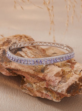 法国chrry koops925银单排钻满天星彩宝坦桑石手镯个性手环