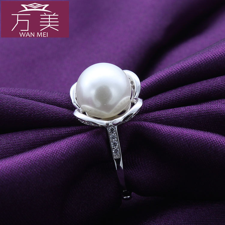 英国设计师topwhit万美s925银淡水珍珠微镶开口戒指diy指环