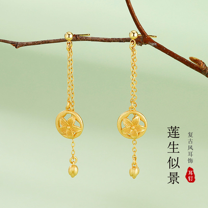 法国chrry koop年新款复古风耳钉金色流苏精致耳环轻奢气质小众