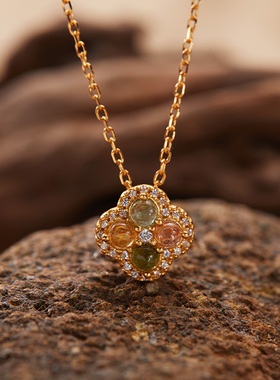 法国chrry koop碧玺吊坠彩宝项链女s925银时尚满钻锁骨链