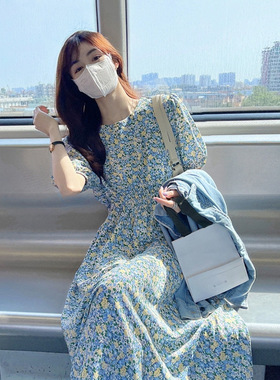 法国cherrykoko小清新泡泡袖碎花连衣裙女夏季新款法式初恋温柔