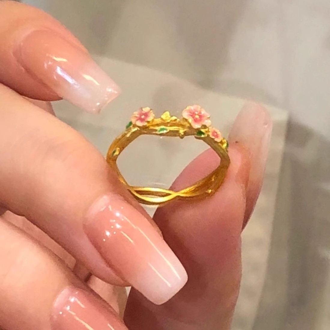 法国Chrry Koop桃花源记小桃醉戒指女立体花朵指环珐琅滴釉设计