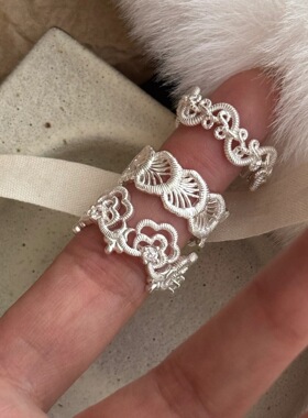 法国chrry koops925银镂空蕾丝花朵戒指甜美小众设计高级感复古