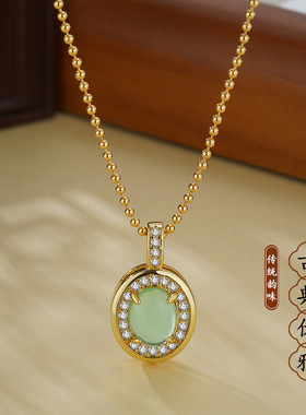 法国Chrry Koop新中式锆石椭圆形蛋面透仿玉石项链女款小众复古