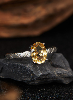 法国chrry koops925通体银黄水晶彩宝戒指女潮款百搭拉丝设计欧美