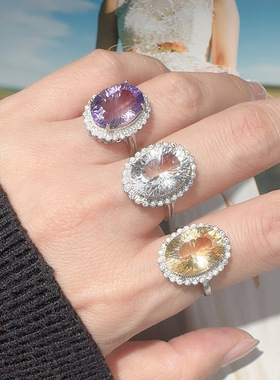 法国chrry koops925银镀18k金精致镶嵌白水晶黄水晶紫水晶彩宝