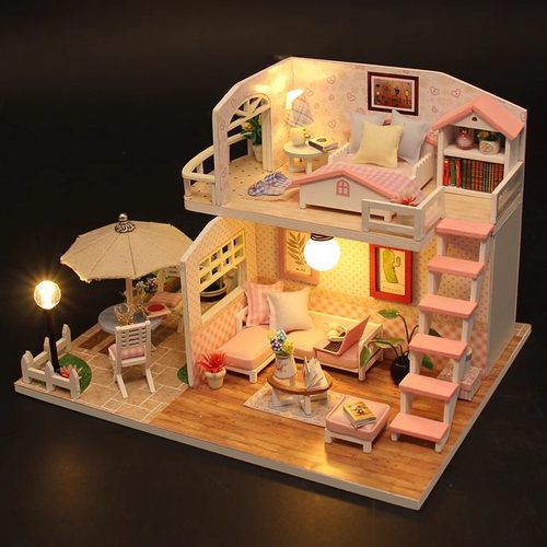 DIY小屋粉黛阁楼手工制作玩具拼装3D立体模型别墅房子生日礼物女