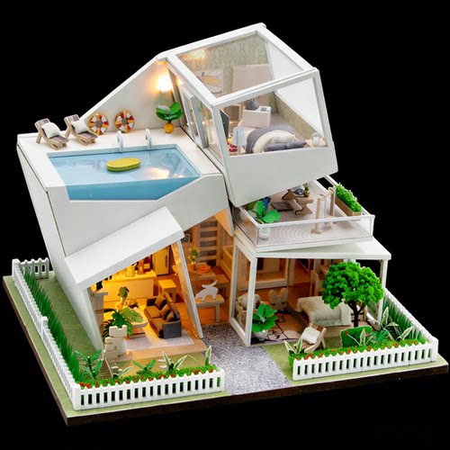 diy小屋迷你云端浮岛手工木质建筑拼装玩具房子模型别墅生日礼物