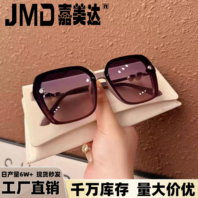 网红珍珠偏光太阳眼镜女批发欧美时尚优雅显脸小防紫外线方框