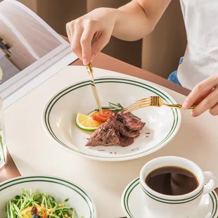 陶瓷深盘双线饭盘西汤盘罗宋汤盘碟头饭盘港式快餐盘餐厅家用菜盘