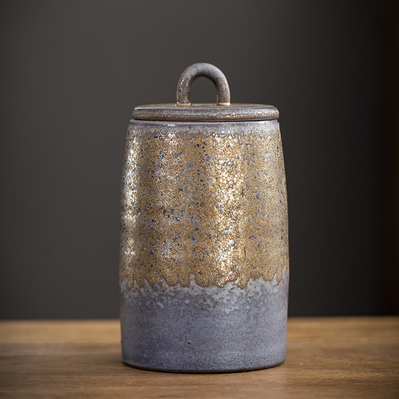 粗陶茶叶罐陶瓷密封罐子家用小号便携陶罐防潮复古仿古中式办公室