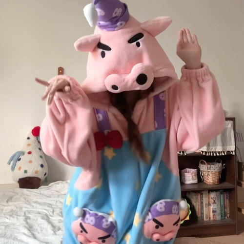 侘町2025秋冬季新款连加厚体背带肥嘟嘟左卫门法兰绒睡衣女家居服