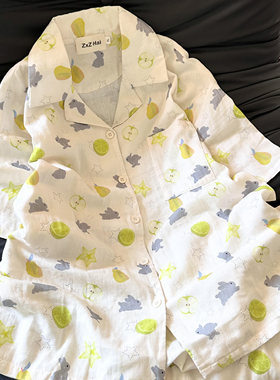 侘町2026新款杨桃小灰兔睡衣女夏季纯棉短袖可外穿韩系家居服套装