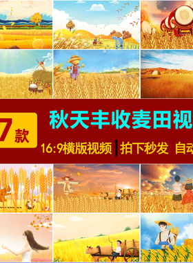 S0180金色麦田麦穗风吹麦浪秋天丰收高清LED背景视频唯美素材