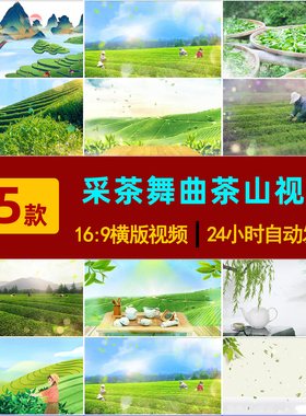 S0099采茶舞曲茶山情歌舞台LED大屏背景喝茶品茶园山风景视频素材