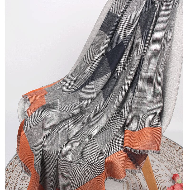 只卖正版高端100山羊绒精纺薄款围巾千鸟格撞色披肩春秋优雅围巾