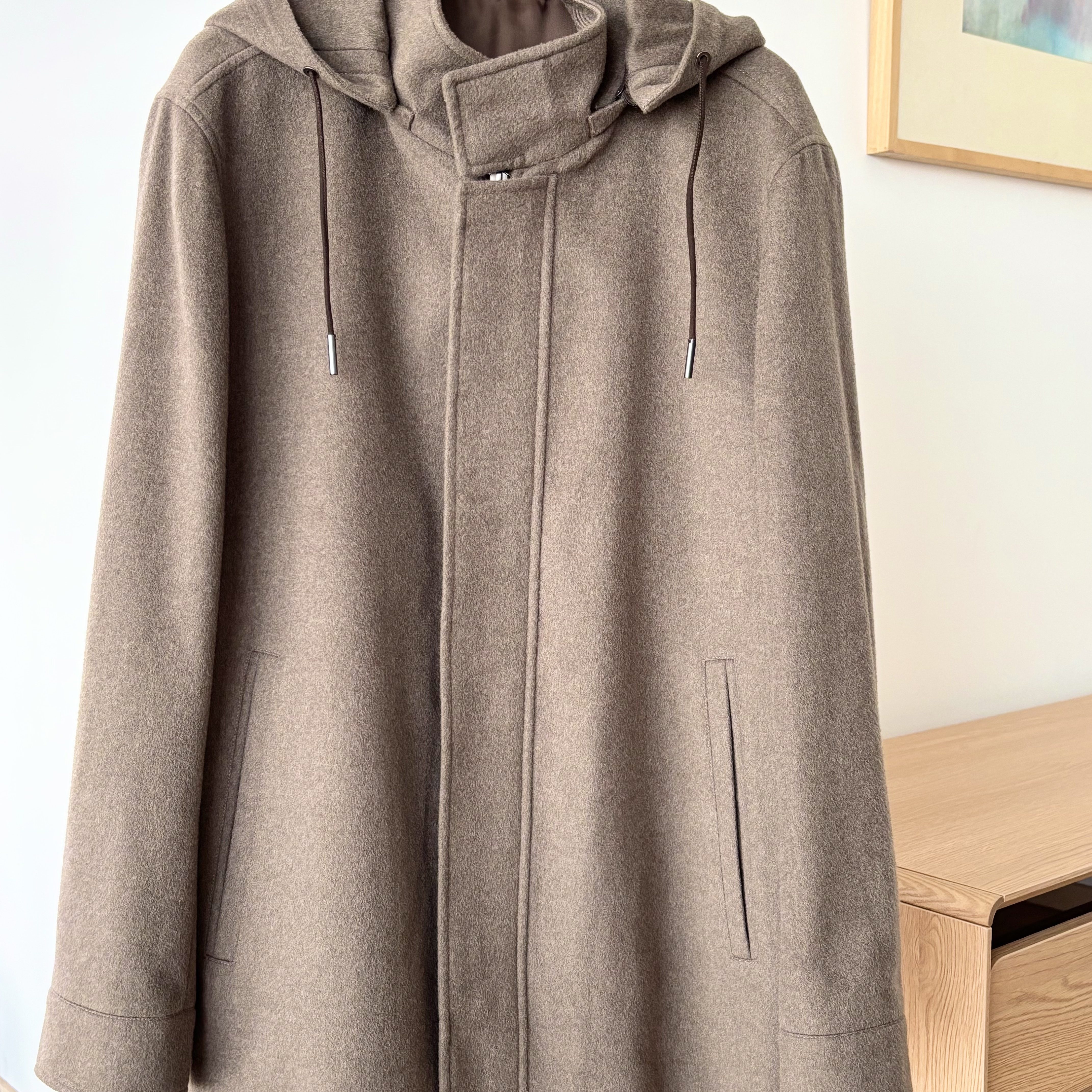 高级定制100羊绒男式秋冬羊绒大衣中长款一手长毛呢帽子外套