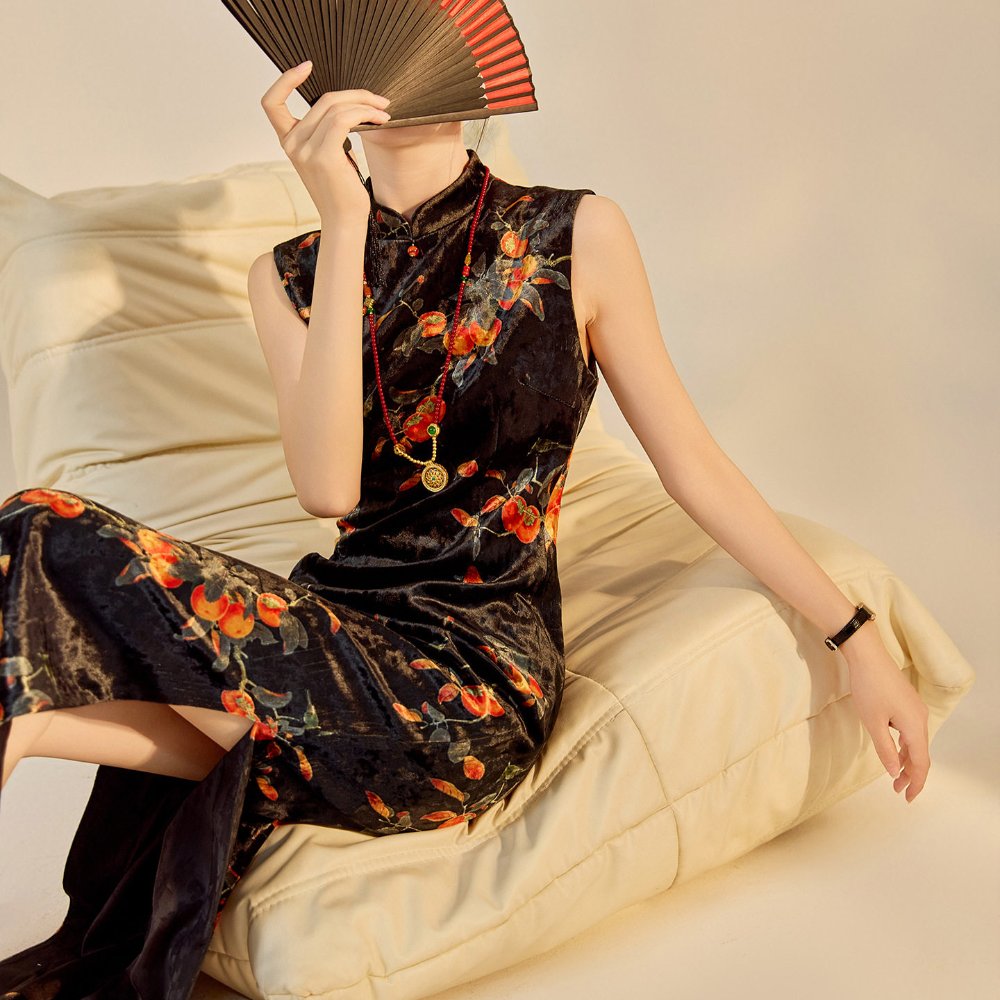 2026春装新款 新中式复古印花刺绣无袖改良长款旗袍裙子连衣裙