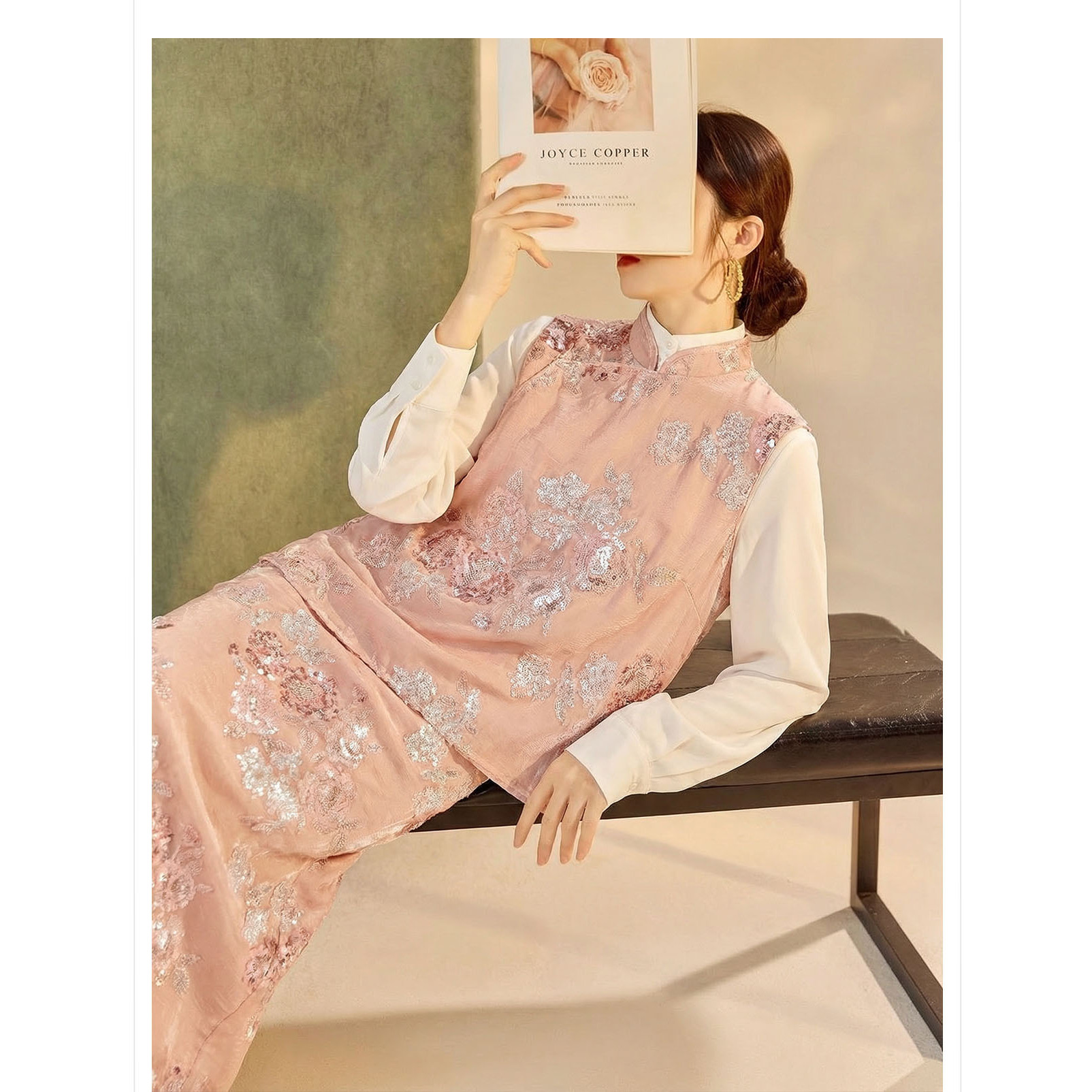 2026春装新款轻奢新中式复古国风重工亮片刺绣花马甲外套半裙套装