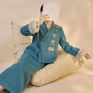 2025冬装新款 轻奢新中式国风刺绣狐狸毛袖口双面呢外套半裙套装