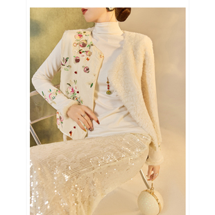 2025冬装新款 轻奢新中式割绒拼接毛毛设计改良唐装马甲背心外套