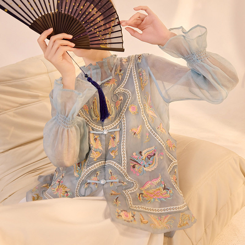 2025新款轻奢新中式国风复古提花刺绣100%桑蚕丝改良唐装马甲背心