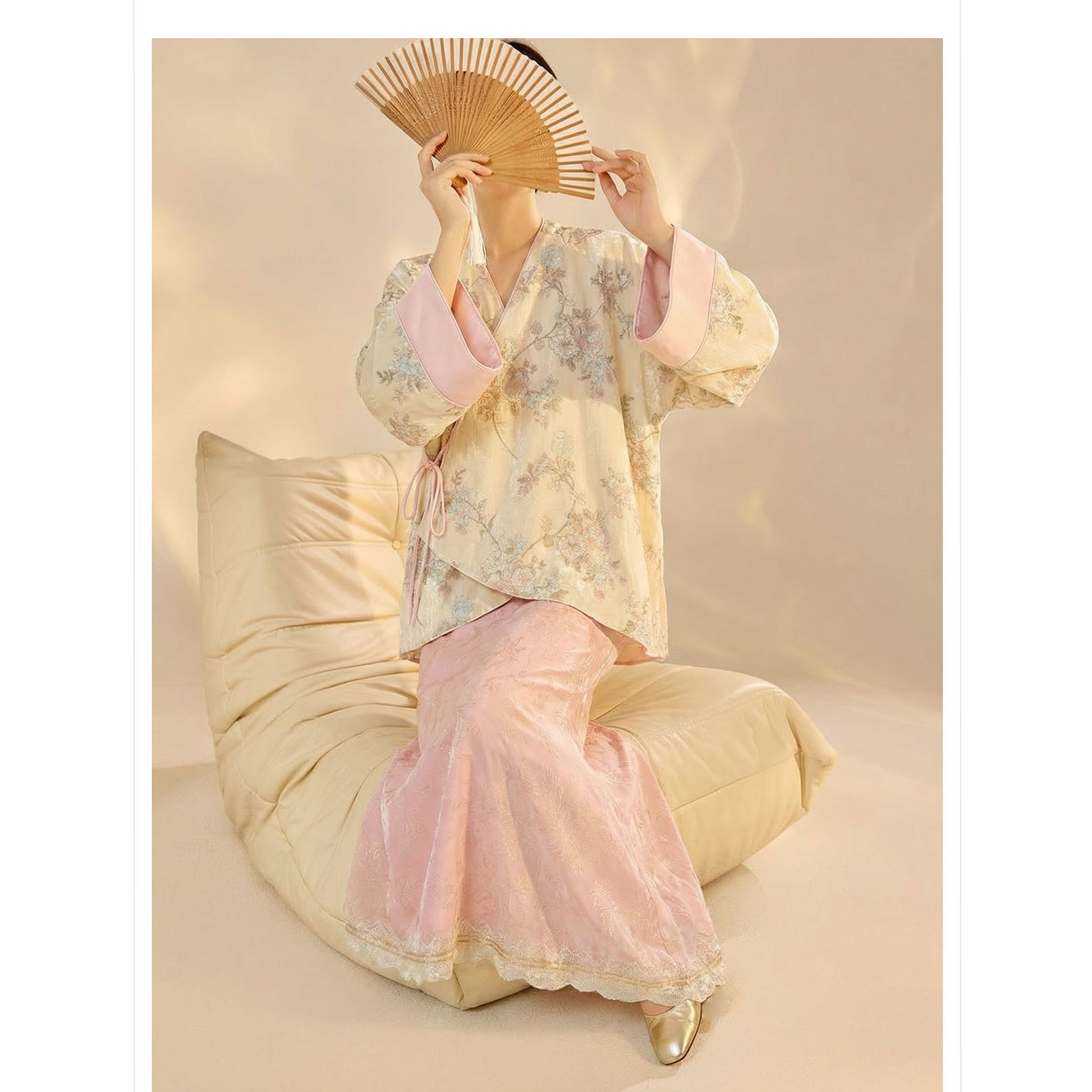 2026春装新款 新中式国风刺绣牡丹斜襟系带改良唐装汉服外套半裙