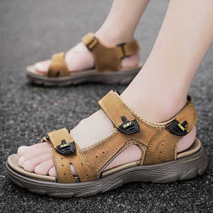 男2024新款 外穿开车徒步户外牛皮沙滩鞋 夏季 拖鞋 休闲男款 真皮凉鞋