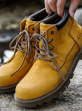 户外工装鞋男真皮休闲皮鞋大头耐磨中帮鞋头层牛皮磨砂皮百搭男靴