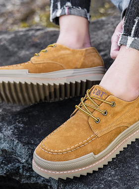 工装鞋男真皮休闲皮鞋韩版潮流英伦低帮鞋手工头层牛皮反绒皮厚底