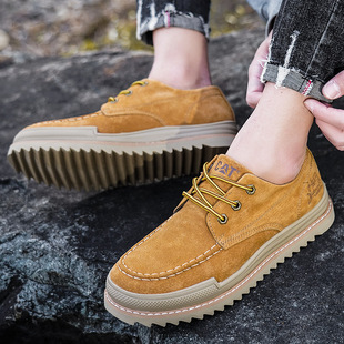 潮流英伦低帮鞋 工装 韩版 男真皮休闲皮鞋 手工头层牛皮反绒皮厚底 鞋