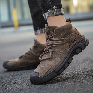 高帮鞋 工装 潮流户外厚底大头鞋 男真皮休闲皮鞋 头层猪皮中帮防撞 鞋