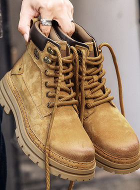 工装鞋真皮高帮皮鞋潮流时尚情侣靴厚底加绒保暖大黄靴女鞋大头鞋