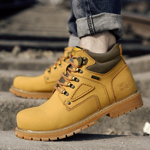 潮流马丁靴加绒棉鞋 牛皮厚底大头皮鞋 户外 靴男真皮休闲高帮鞋 工装