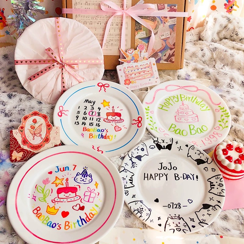 顺丰包邮定制手绘生日盘宠物碗定制