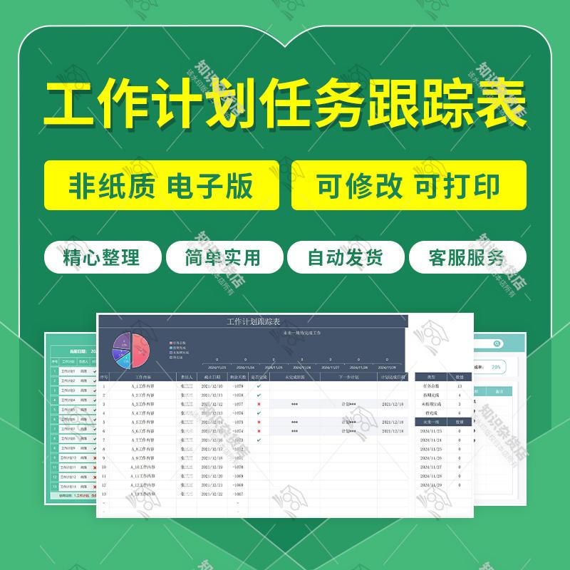 公司员工任务管理进度安排表工作计划跟踪表Excel表格模板电子版