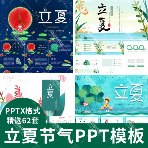 夏天蓝色清新荷花蜻蜓二十四节气立夏PPT模板立夏主题班会素材ppt