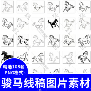 马匹骏马线图白描线稿底稿合集动物绘画高清素材电子图片素材元素