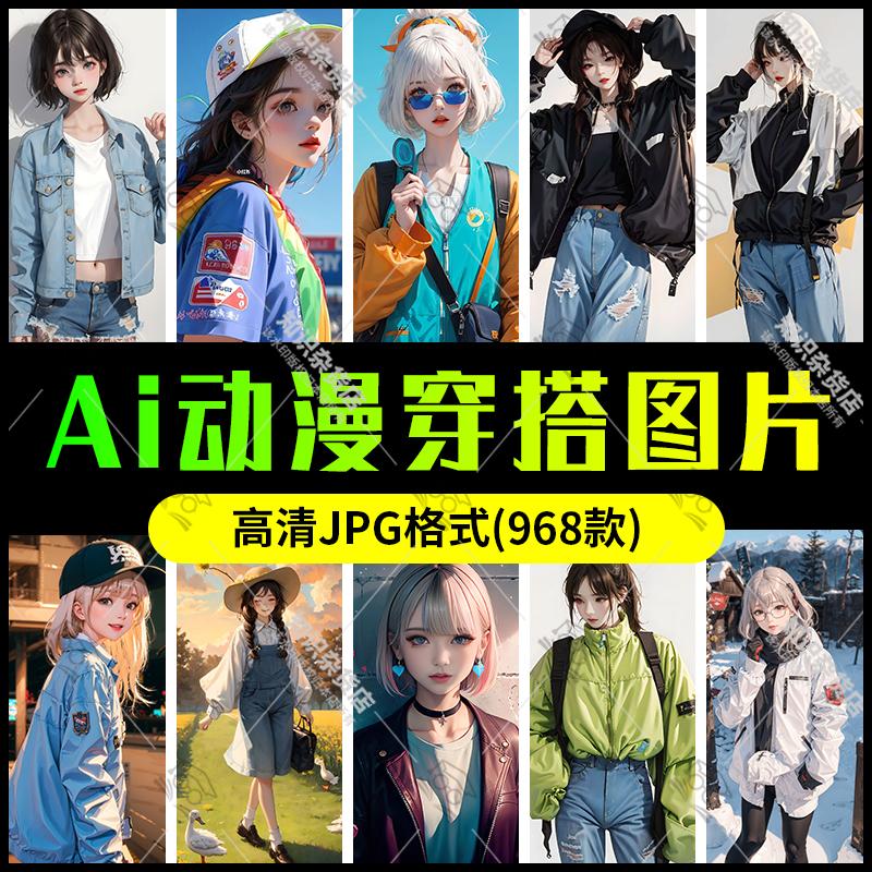 AI绘画模型二次元动漫卡通可爱人物穿搭高清手机壁纸图片JPG素材