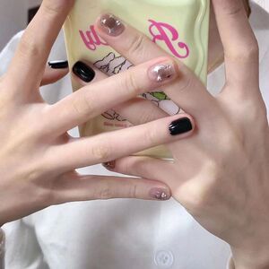 纯手工光疗暗黑色闪钻穿戴甲假指甲美甲贴片成品网红爆款甜美显白