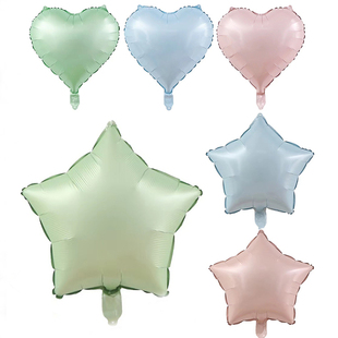 18寸复古色系婴儿蓝婴儿粉橄榄绿心形五角星铝膜气球生日派对装饰