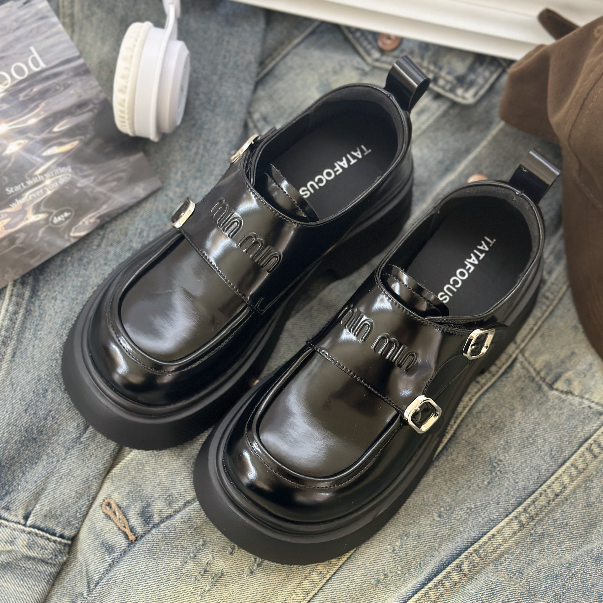 嘟小嘟粗跟牛皮乐福鞋女鞋2025春新款英伦风休闲小皮鞋一脚蹬单鞋,女鞋,乐福鞋（豆豆鞋）,淘宝优惠券,粉丝福利购,淘宝优惠卷