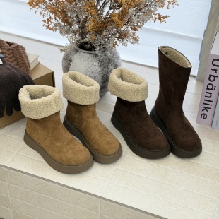 保暖防寒靴子 大棉鞋 嘟小嘟羊京中筒加绒加厚雪地靴女2025冬季 新款