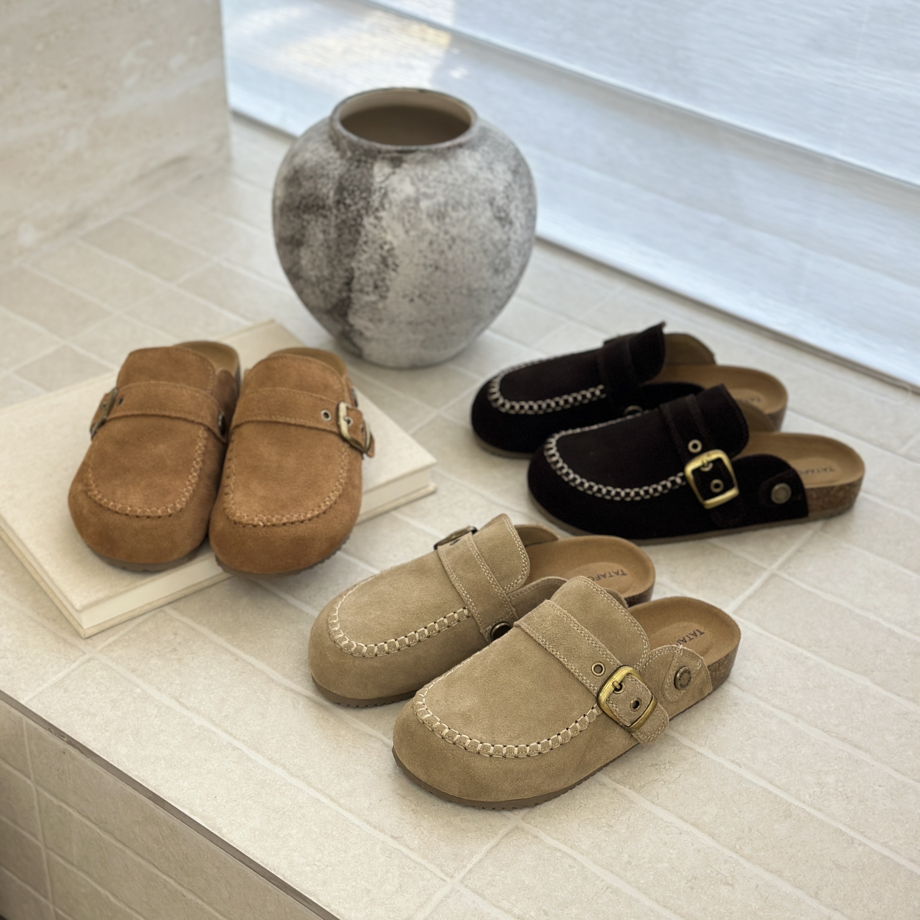 嘟小嘟真皮厚底勃肯鞋女2025秋季新款时尚百搭轻便增高博肯半拖潮