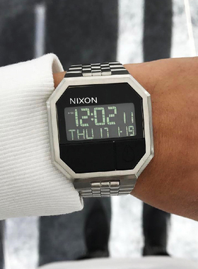 尼克松手表男NIXON数显八角方形表盘纯银色中性男女石英表A158000
