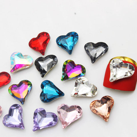 尖底歪桃心钻石美甲钻指甲饰品12*13MM甲片装饰贴钻亮片大号彩色