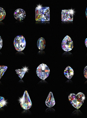 镭射饰品彩白色七彩色AB白幻彩奥钻尖底异形水钻桃心马眼美甲用
