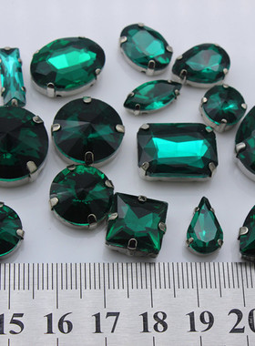 精品爪钻手缝钻 鞋子贴钻 补钻  深绿色 孔绿 祖母绿 长方 圆形